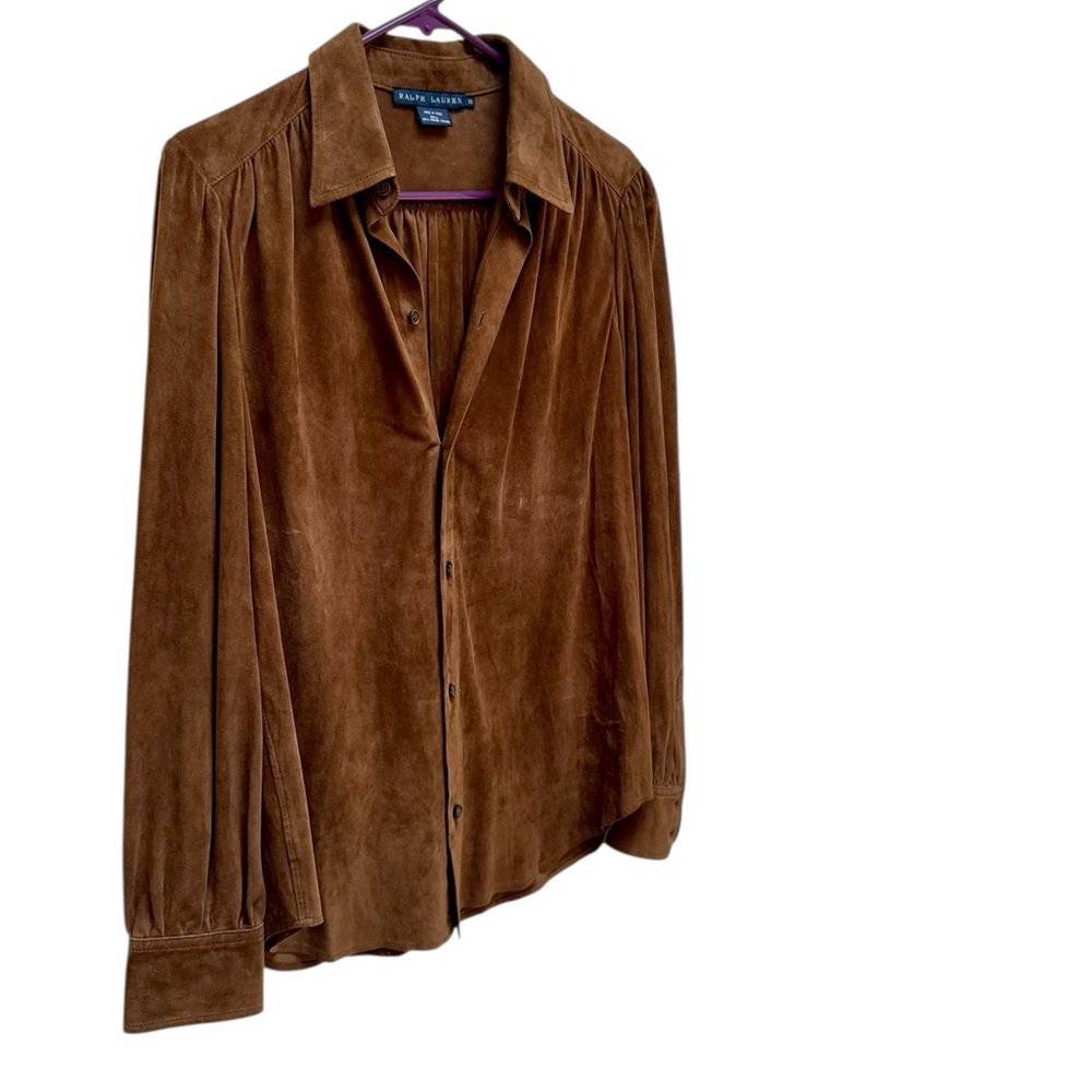 Vintage Ralph Lauren 100% Suede Leather Button-Down Blouse - Picture 4 of 10